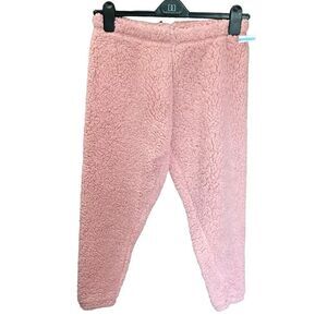 Bear Paw Pajama Bottoms Fleece Look Pink Elastic Waist Ankles Junior Large